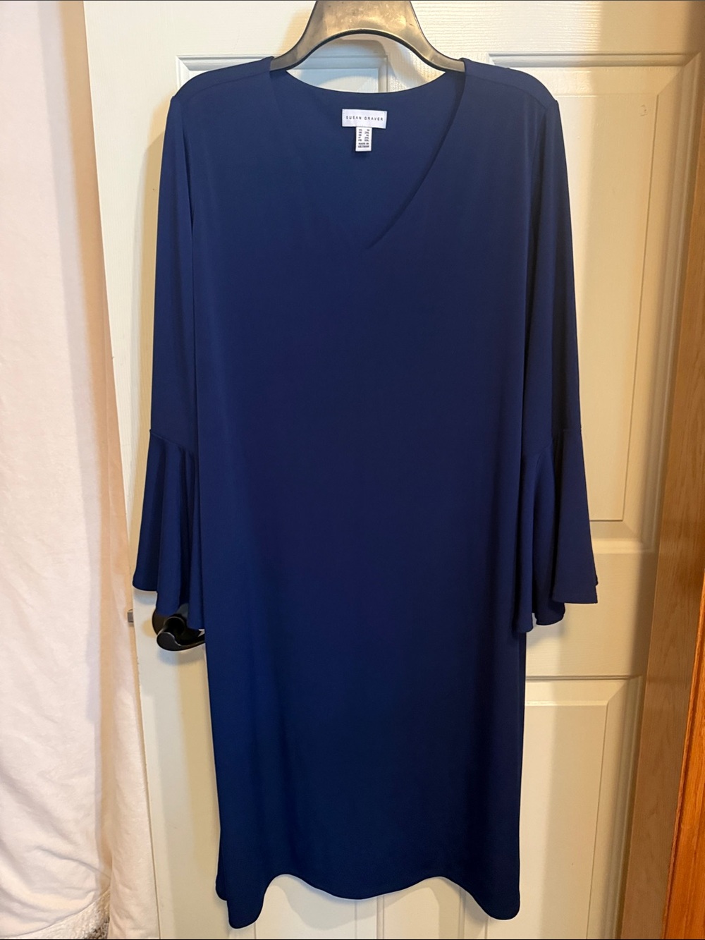 Susan Graver Royal Blue V-Neck Midi Dress with Flounce Sleeves